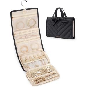 BAGSMART Travel Jewelry Case Organizer, Large Capacity Foldable Jewelry Roll for Journey – Rings, Necklaces, Earrings, Bracelets, Fashion Black(Black)