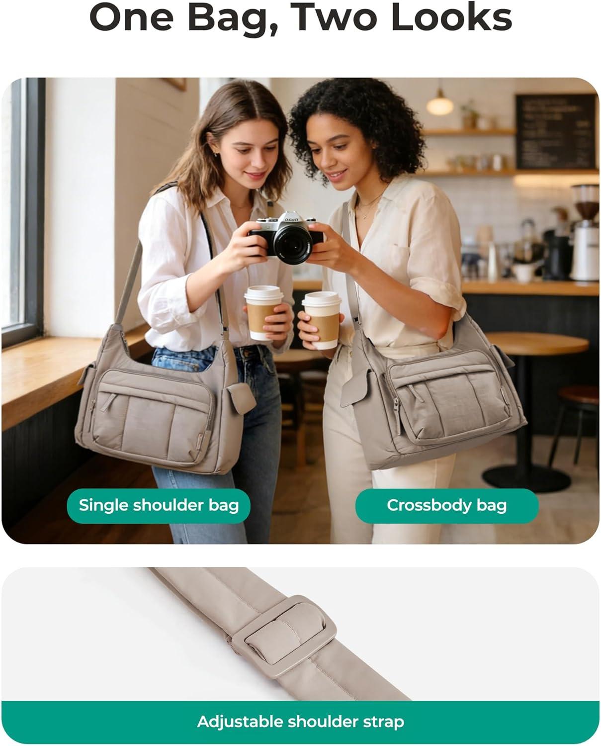 image:imageBAGSMART 2 in 1 Puffy Camera Sling Bag for Photographer Everyday Shoulder Crossbody Bag with Pockets Digital Camera Case for DSLRMirrorless BrownCoffee brown