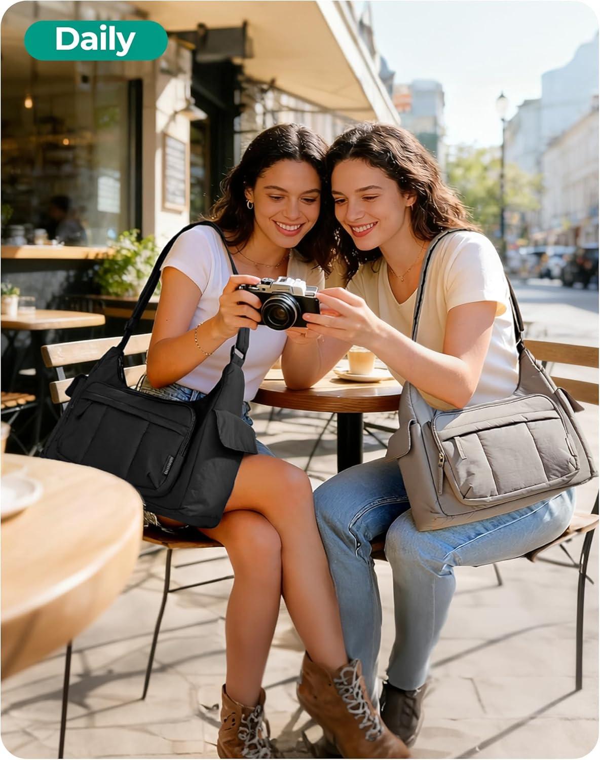 image:imageBAGSMART 2 in 1 Puffy Camera Sling Bag for Photographer Everyday Shoulder Crossbody Bag with Pockets Digital Camera Case for DSLRMirrorless BrownCoffee brown