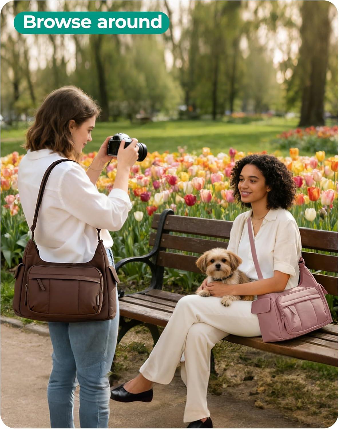 image:imageBAGSMART 2 in 1 Puffy Camera Sling Bag for Photographer Everyday Shoulder Crossbody Bag with Pockets Digital Camera Case for DSLRMirrorless BrownCoffee brown