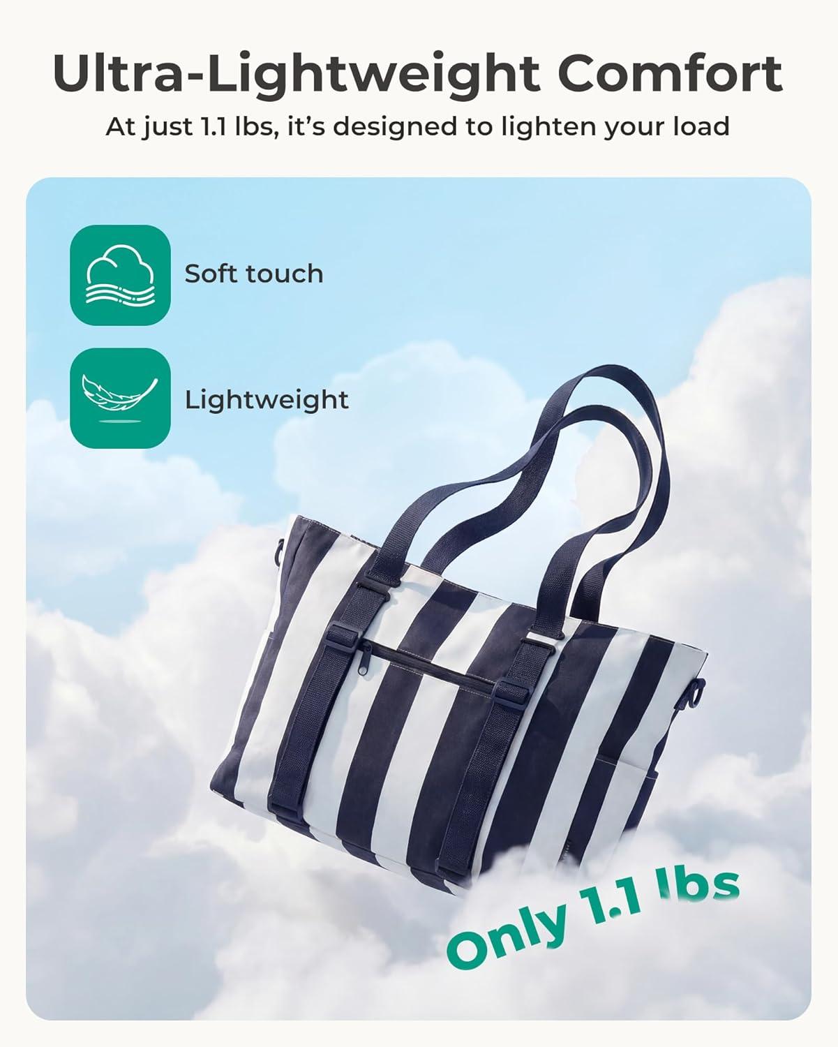 image:imageBAGSMART Large Beach Bag for Women Oversize Tote Bag for TravelPoolSummer 3Ways to Carry Cruise Essentials Family Picnic Extralarge mom bag Sandproof zip open Womens summer giftsSage Green Stripe