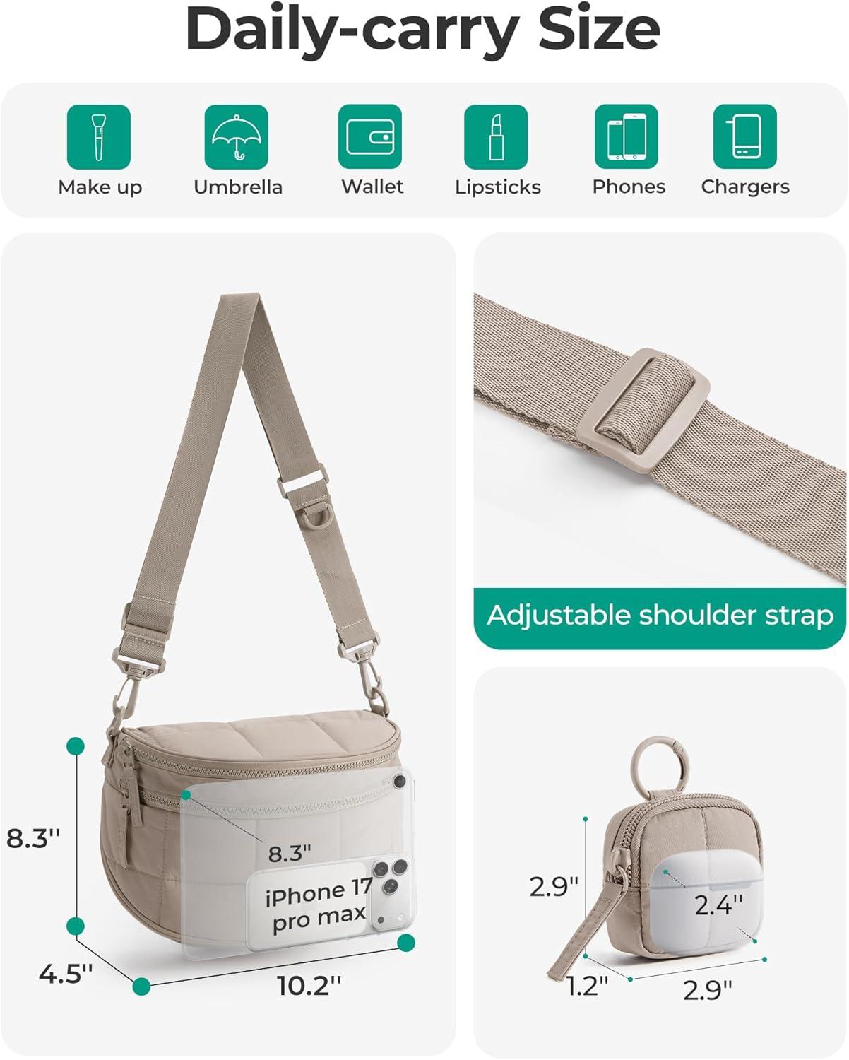 image:imageBAGSMART Small Crossbody Bags for WomenPuffer Cute Bum Bag with Pouch Quilted Purse for Daily Travel College Camel 46L compact size small yet spacious structured bum bag 2in1 setCoral