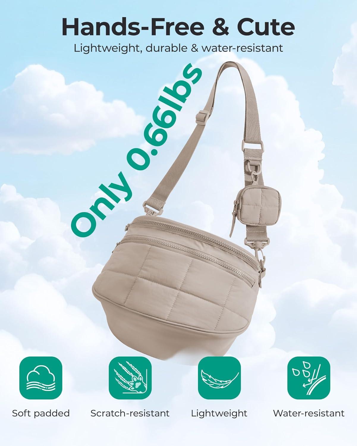 image:imageBAGSMART Small Crossbody Bags for WomenPuffer Cute Bum Bag with Pouch Quilted Purse for Daily Travel College Camel 46L compact size small yet spacious structured bum bag 2in1 setCoral