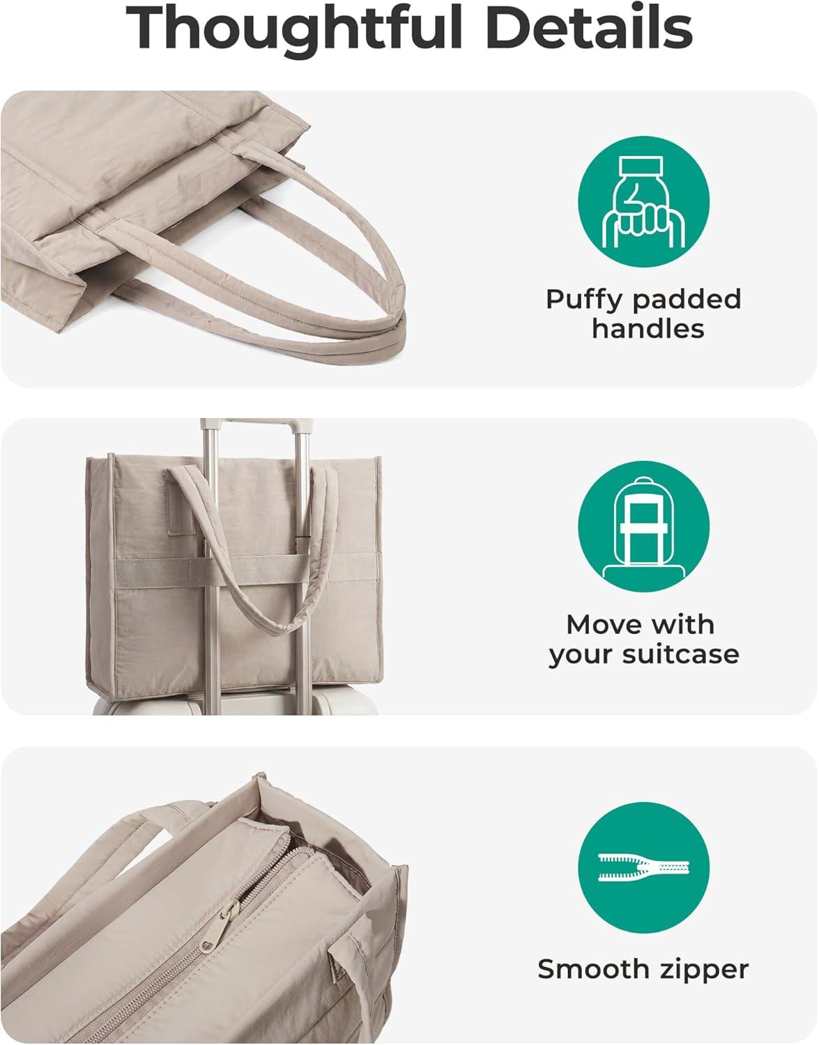 image:imageBAGSMART Tote Bag for Women 2Pc Puffer Tote Bag Set with Zipper Quilted Large Work Teacher Bag for TravelBrown