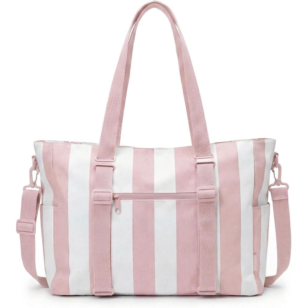 image:imageBAGSMART Large Beach Bag for Women Oversize Tote Bag for TravelPoolSummer  3Ways to Carry Cruise Essentials Family Picnic Extralarge mom bag Sandproof zip open Womens summer giftsPink Stripe