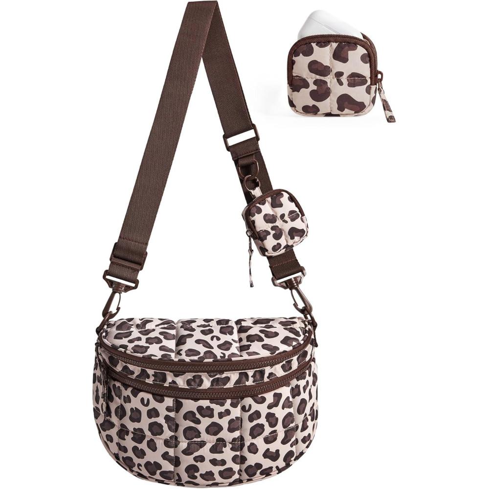 image:imageBAGSMART Small Crossbody Bags for WomenPuffer Cute Bum Bag with Pouch Quilted Purse for Daily Travel College Camel  46L compact size small yet spacious structured bum bag 2in1 setLeopard