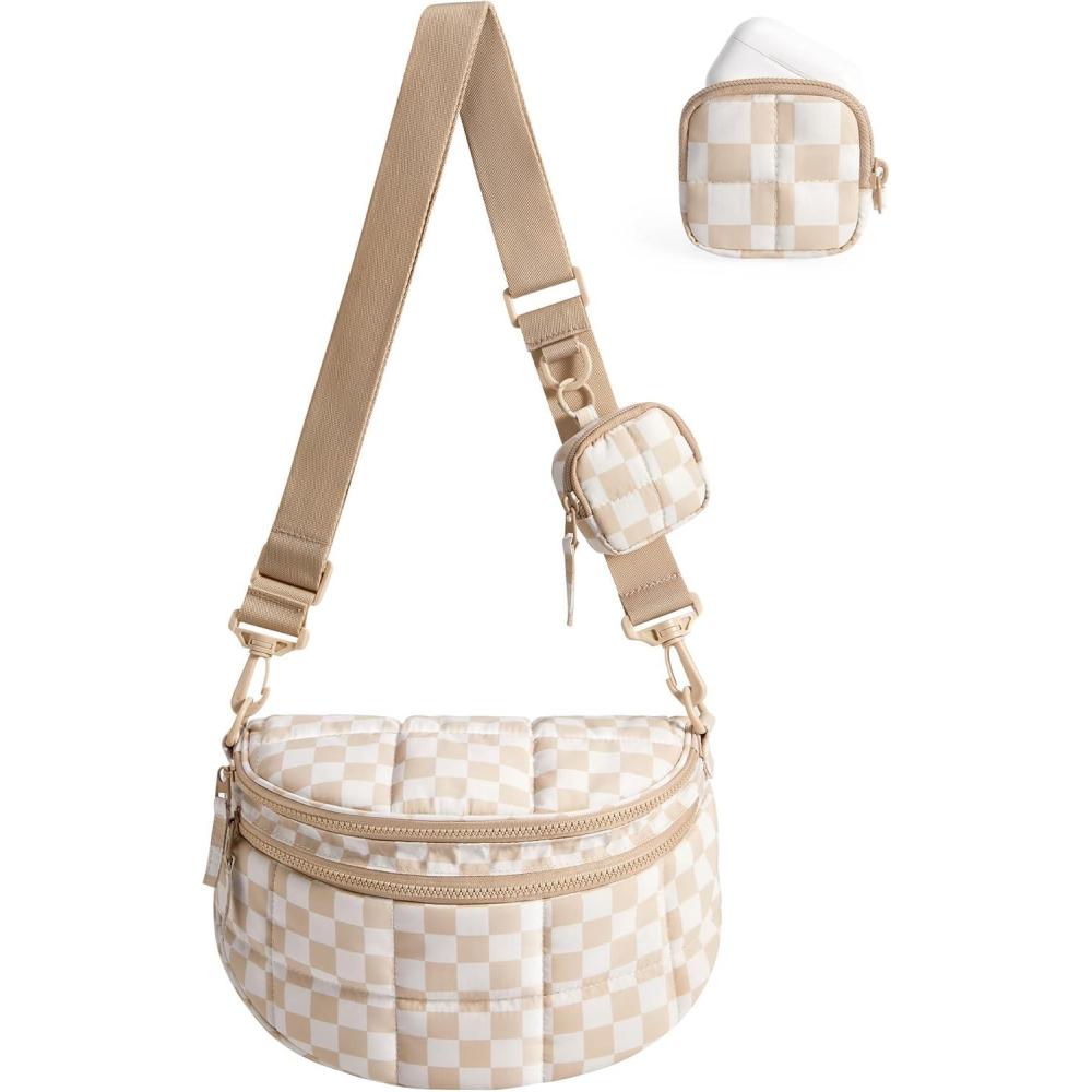 image:imageBAGSMART Small Crossbody Bags for WomenPuffer Cute Bum Bag with Pouch Quilted Purse for Daily Travel College Camel 46L compact size small yet spacious structured bum bag 2in1 setCheckered