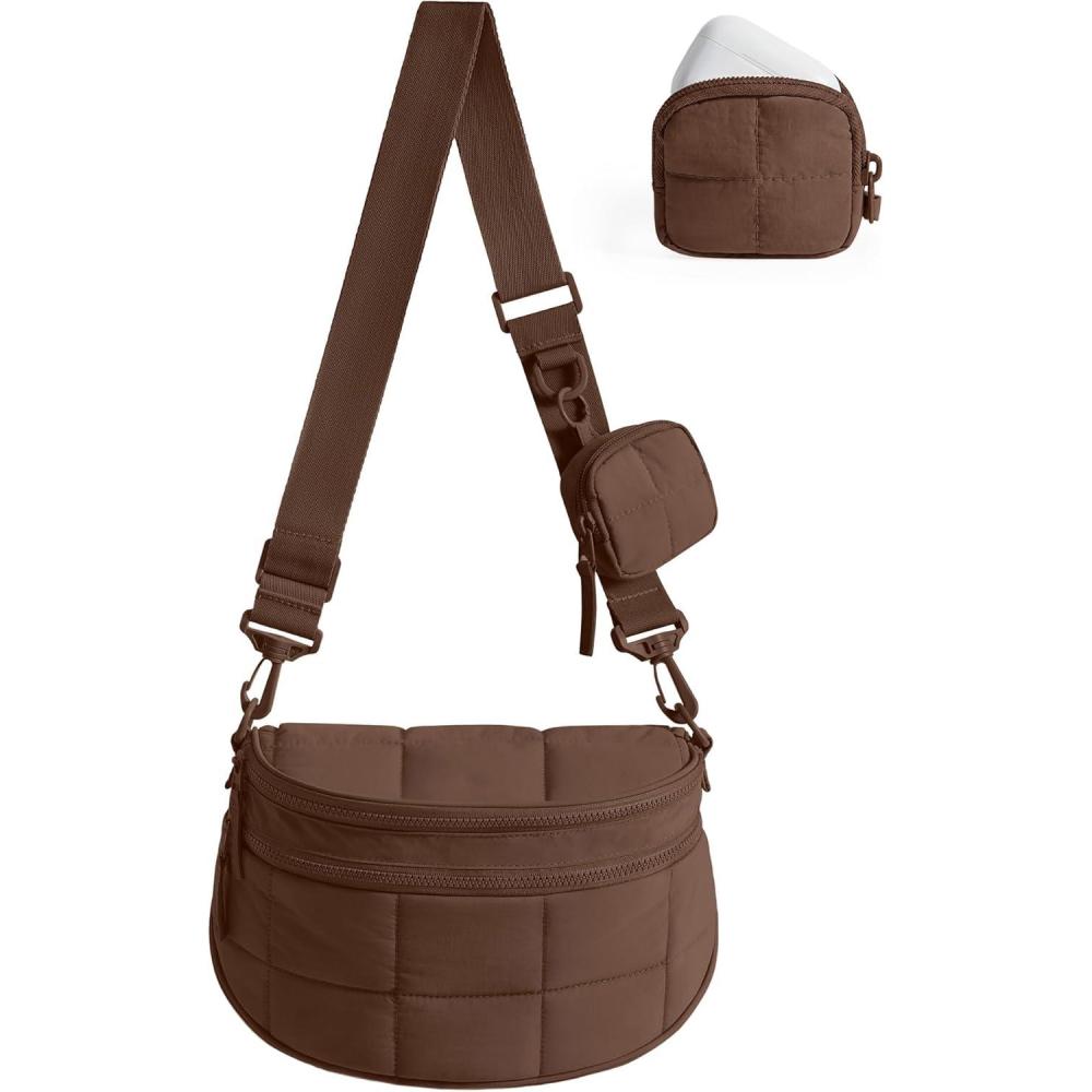image:imageBAGSMART Small Crossbody Bags for WomenPuffer Cute Bum Bag with Pouch Quilted Purse for Daily Travel College Camel 46L compact size small yet spacious structured bum bag 2in1 setChocolate