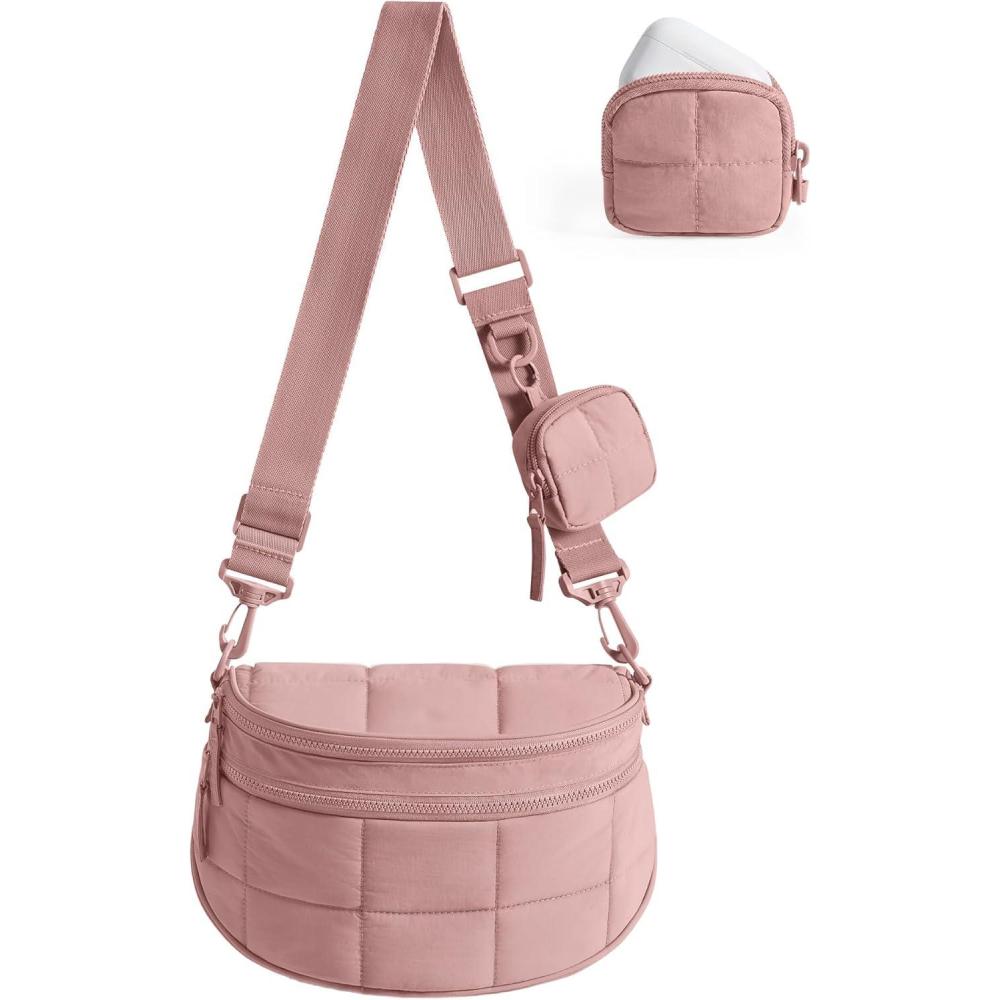 image:imageBAGSMART Small Crossbody Bags for WomenPuffer Cute Bum Bag with Pouch Quilted Purse for Daily Travel College Camel 46L compact size small yet spacious structured bum bag 2in1 setCoral