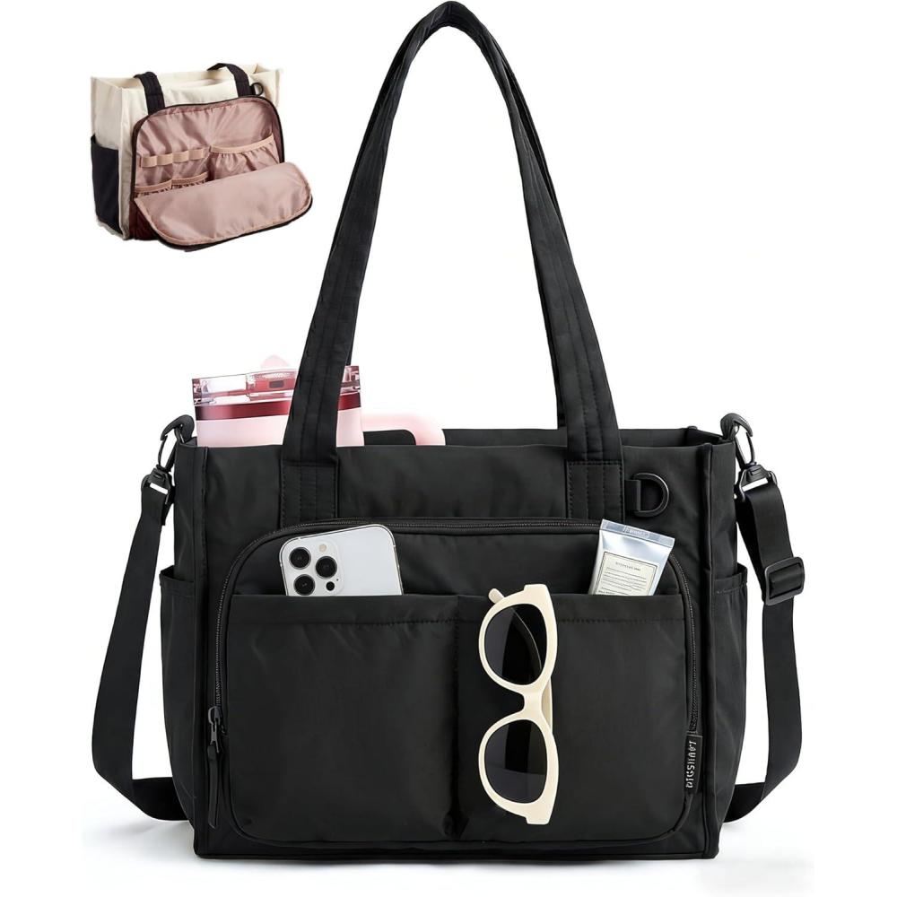 image:imageBAGSMART Tote Bag for Women Work Puffy Travel Tote Handbag Gift for Teacher amp Nurse  Medium13 laptop w 30oz cup holder Large156 laptop w 40oz cup holder For campus work travel everydayAjet Black