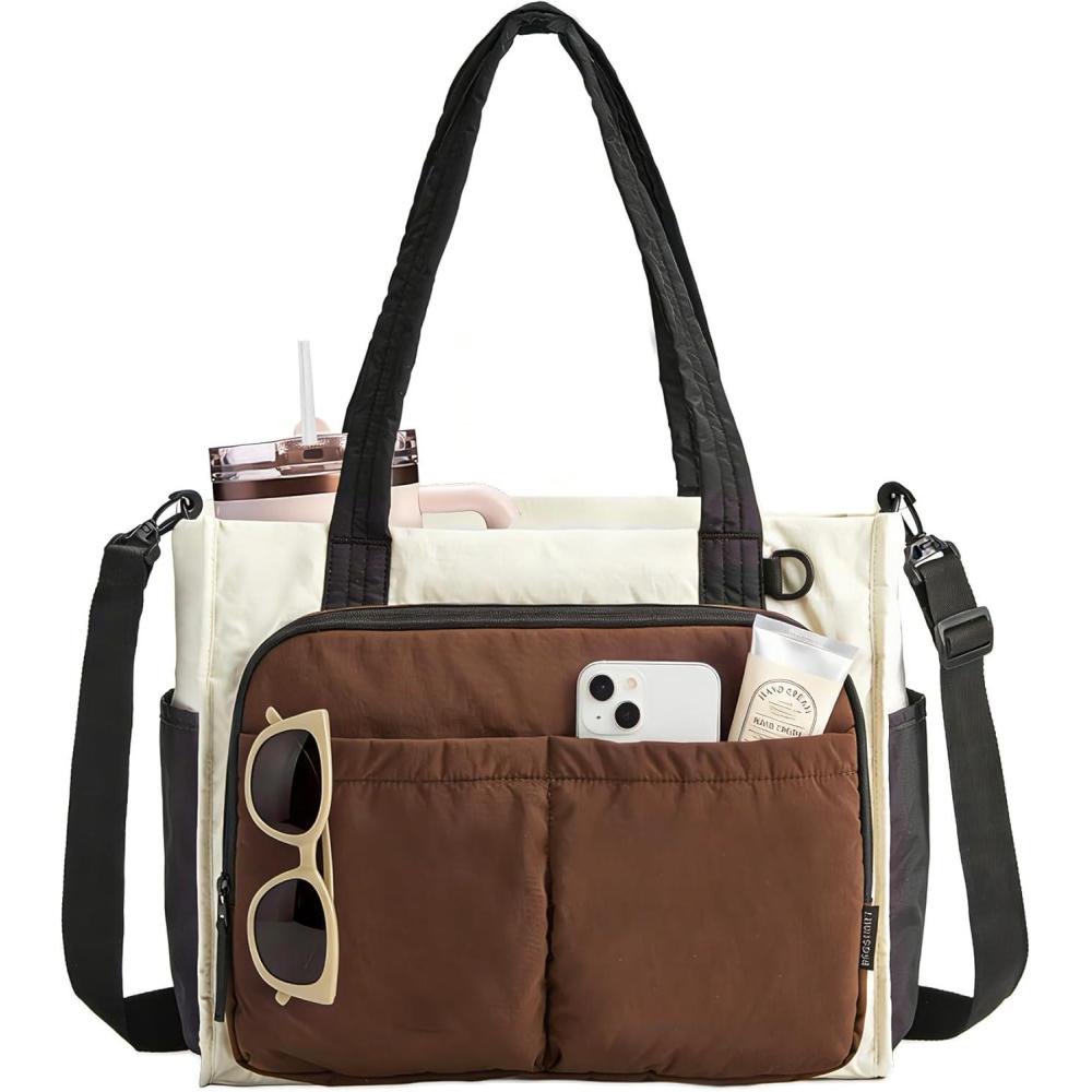 image:imageBAGSMART Tote Bag for Women Work Puffy Travel Tote Handbag Gift for Teacher amp Nurse Medium13 laptop w 30oz cup holder Large156 laptop w 40oz cup holder For campus work travel everydayHmocha Brown