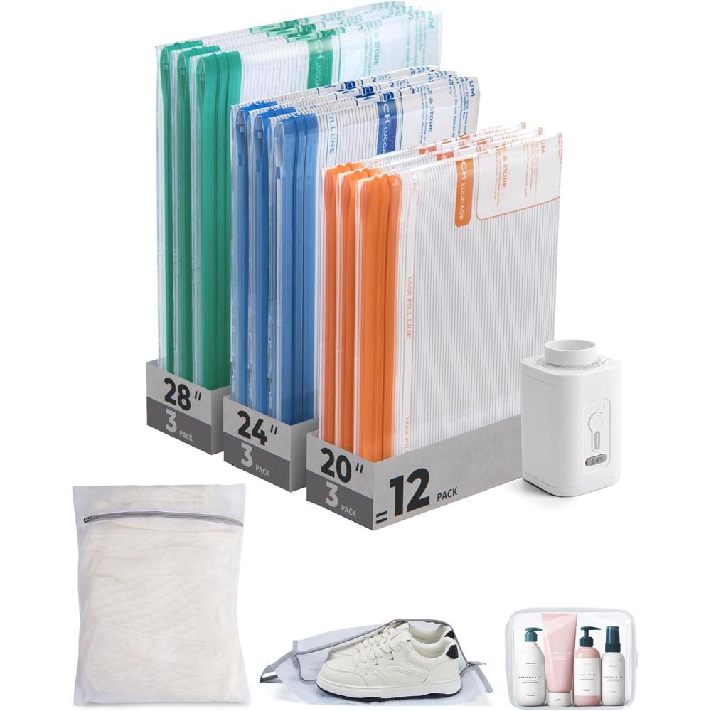 image:imageBAGSMART Vacuum Storage Bags for Travel with Rechargeable Air Pump Portable Space Saver Bags for Travel amp Home Vacuum Compression Seal Bag for Clothing Blanket 18 Pack Khaki BrownMulticolor