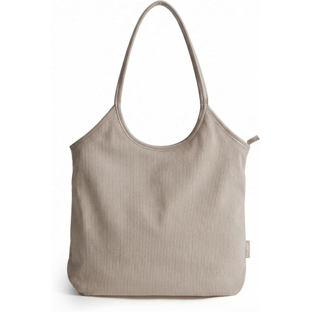 image:imageBAGSMRT Corduroy Tote Bag for Women with PU Leather Handles Casual Shoulder Bag with Zipper Handbag for Travel WorkBrown