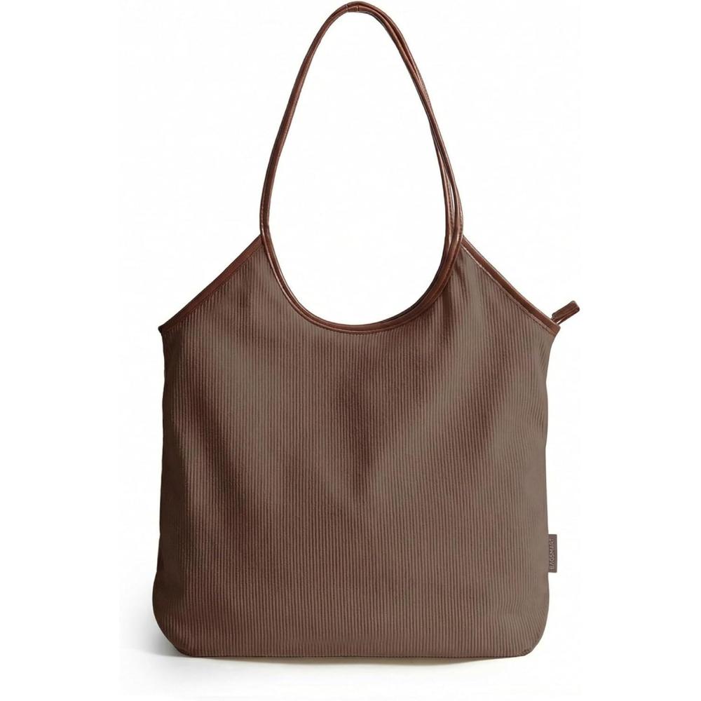 image:imageBAGSMRT Corduroy Tote Bag for Women with PU Leather Handles Casual Shoulder Bag with Zipper Handbag for Travel WorkTan Brown