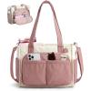 BAGSMART Tote Bag for Women Work, Puffy Travel Tote Handbag Gift for Teacher & Nurse | Medium-13″ laptop, w/ 30oz cup holder, Large-15.6″ laptop, w/ 40oz cup holder, For campus, work, travel, everyday(E-dark Pink)
