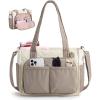BAGSMART Tote Bag for Women Work, Puffy Travel Tote Handbag Gift for Teacher & Nurse | Medium-13″ laptop, w/ 30oz cup holder, Large-15.6″ laptop, w/ 40oz cup holder, For campus, work, travel, everyday(C-latte Brown)