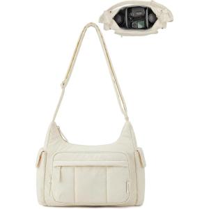BAGSMART 2 in 1 Puffy Camera Sling Bag for Photographer, Everyday Shoulder Crossbody Bag with Pockets Digital Camera Case for DSLR/Mirrorless, Brown(Light Beige)