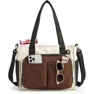 BAGSMART Tote Bag for Women Work, Puffy Travel Tote Handbag Gift for Teacher & Nurse | Medium-13″ laptop, w/ 30oz cup holder, Large-15.6″ laptop, w/ 40oz cup holder, For campus, work, travel, everyday(B-mocha Brown)