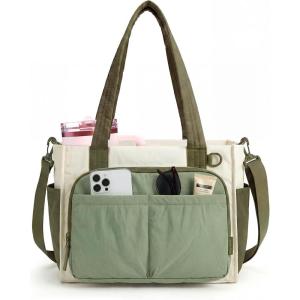 BAGSMART Tote Bag for Women Work, Puffy Travel Tote Handbag Gift for Teacher & Nurse | Medium-13″ laptop, w/ 30oz cup holder, Large-15.6″ laptop, w/ 40oz cup holder, For campus, work, travel, everyday(D-forest Green)