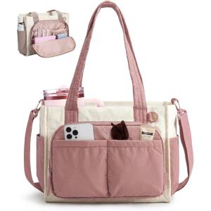 BAGSMART Tote Bag for Women Work, Puffy Travel Tote Handbag Gift for Teacher & Nurse | Medium-13″ laptop, w/ 30oz cup holder, Large-15.6″ laptop, w/ 40oz cup holder, For campus, work, travel, everyday(E-dark Pink)