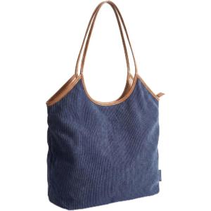 BAGSMRT Corduroy Tote Bag for Women with PU Leather Handles, Casual Shoulder Bag with Zipper Handbag for Travel Work(Navy Blue)