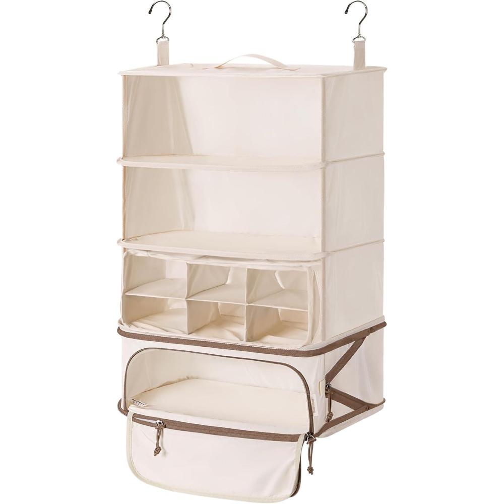 image:imageBAGSMART Hanging Packing Cubes for Travel Hanging Shelves for Suitcases Organizers Compression 4 Shelf Closet Organizers Travel Shelves for Cruise Ship EssentialsBeigeLargeWidth 173