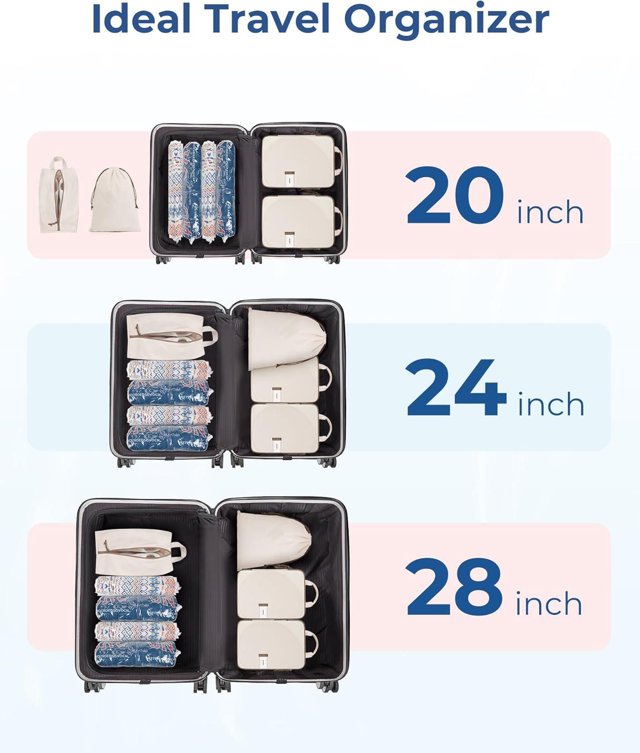 image:imageBAGSMART 8 Pcs Compression Packing Cubes Travel Packing Cubes with 4 Pack Vacuum Storage Bags for Women Travel Essentials Handrolled Space Saver Bags Light Blue