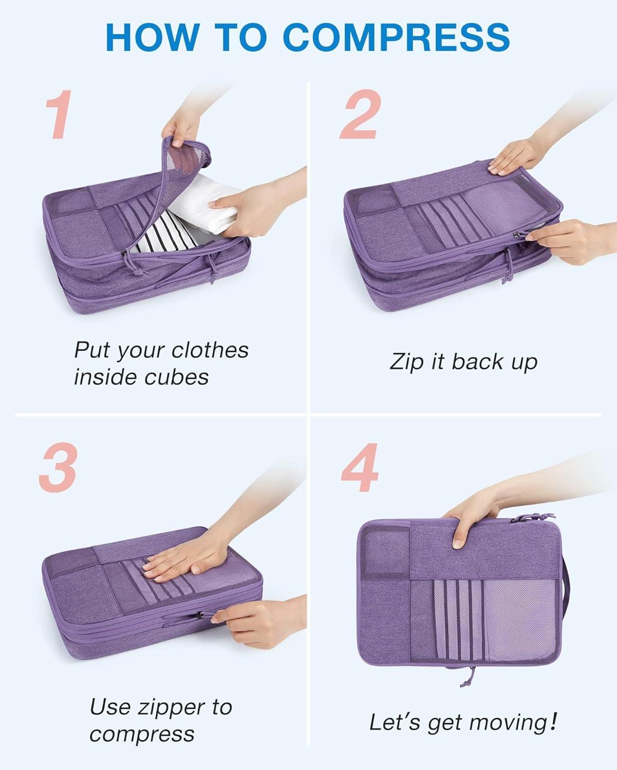image:imageBAGSMART Compression Packing Cubes for Travel 6 Set Packing Cubes for Carry on Suitcases Compression Travel Cubes amp Suitcase Organizer for Packing with Shoe Bag GreyLight Beige