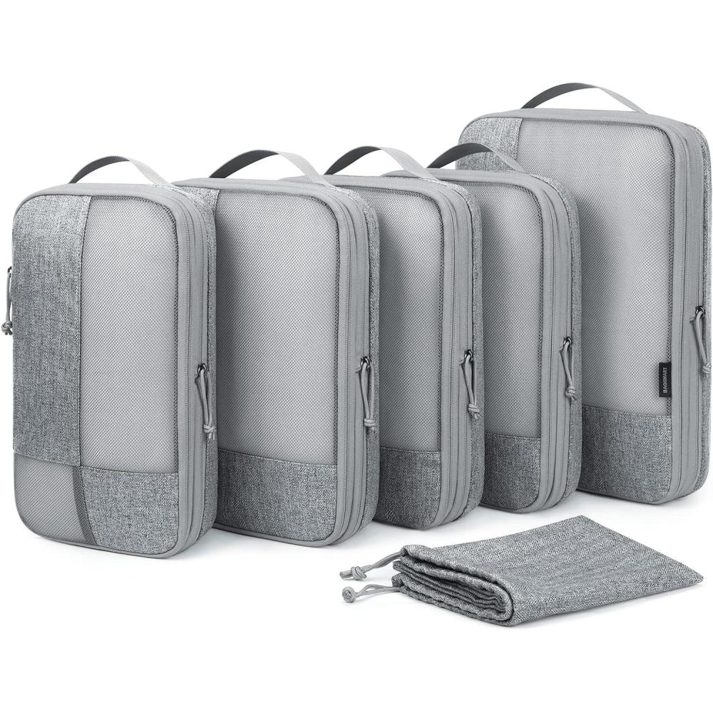 image:imageBAGSMART Compression Packing Cubes for Travel 6 Set Packing Cubes for Carry on Suitcases Compression Travel Cubes amp Suitcase Organizer for Packing with Shoe Bag Grey01Grey