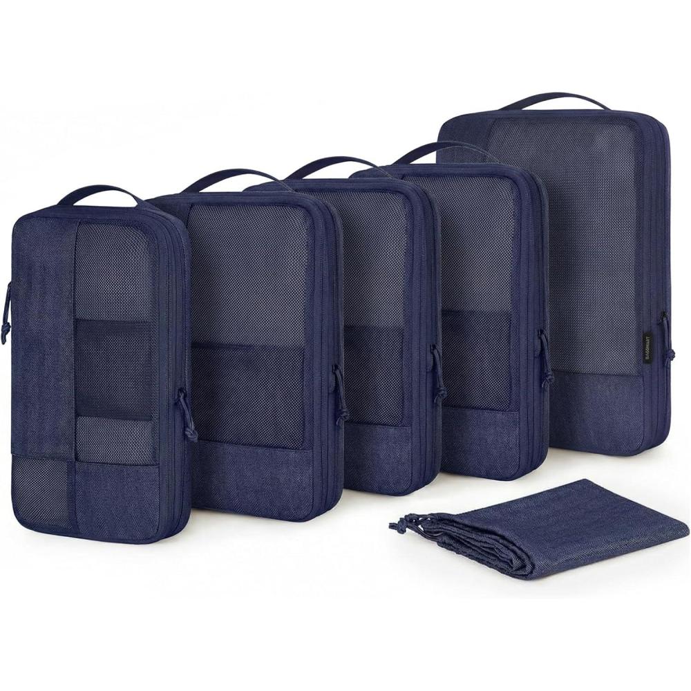 image:imageBAGSMART Compression Packing Cubes for Travel 6 Set Packing Cubes for Carry on Suitcases Compression Travel Cubes amp Suitcase Organizer for Packing with Shoe Bag GreyNavy Blue