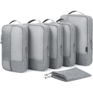 BAGSMART Compression Packing Cubes for Travel, 6 Set Packing Cubes for Carry on Suitcases, Compression Travel Cubes & Suitcase Organizer for Packing with Shoe Bag Grey(01-Grey)