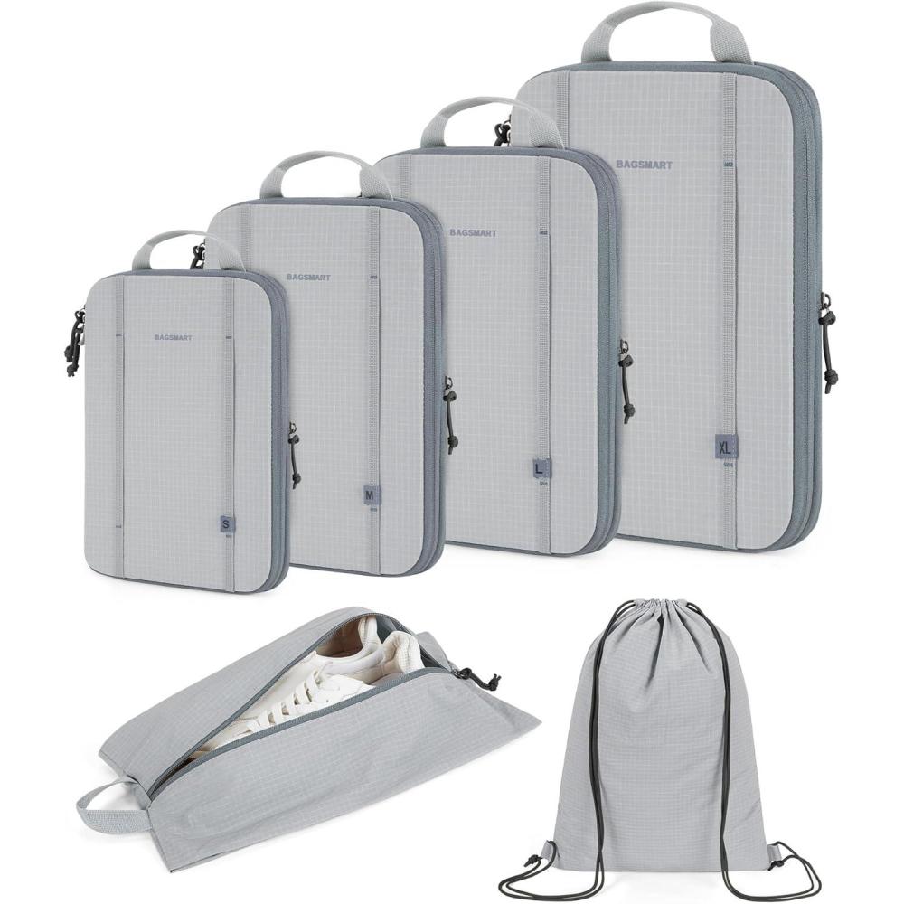image:imageBAGSMART WaterResistant Packing Cubes  6 PCS Travel Essentials Compression Packing Cubes for Suitcases Lightweight Grey