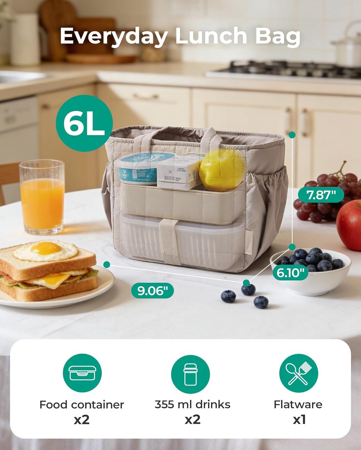 image:imageBAGSMART Lunch Bag for Women Small Cute Cherry Quilted Lunch Box Insulated Lightweight Leakproof Durable amp Reusable Tote Bag for Work Travel Outdoor PicnicCow Print
