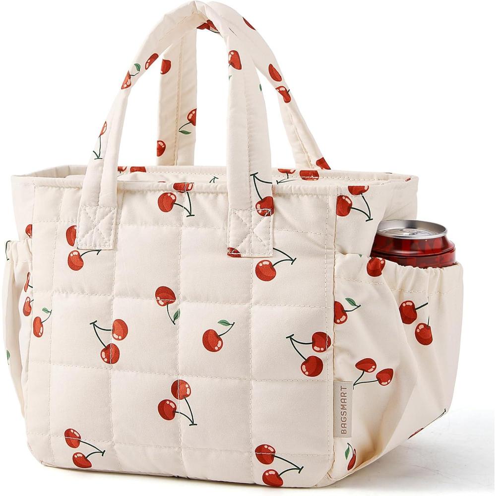 image:imageBAGSMART Lunch Bag for Women Small Cute Cherry Quilted Lunch Box Insulated Lightweight Leakproof Durable amp Reusable Tote Bag for Work Travel Outdoor PicnicCherry