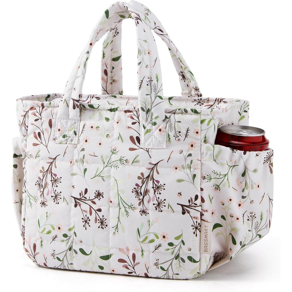 image:imageBAGSMART Lunch Bag for Women Small Cute Cherry Quilted Lunch Box Insulated Lightweight Leakproof Durable amp Reusable Tote Bag for Work Travel Outdoor PicnicFloral Print