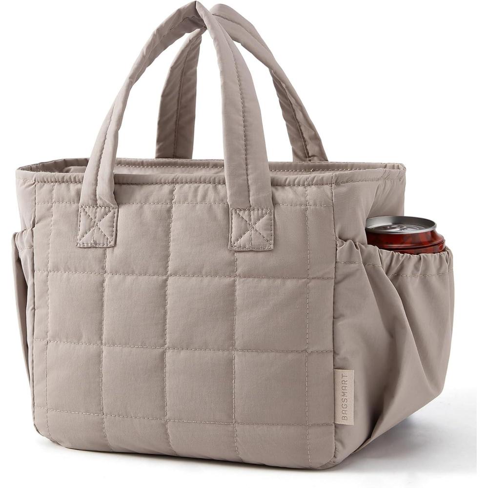 image:imageBAGSMART Lunch Bag for Women Small Cute Cherry Quilted Lunch Box Insulated Lightweight Leakproof Durable amp Reusable Tote Bag for Work Travel Outdoor PicnicBrown