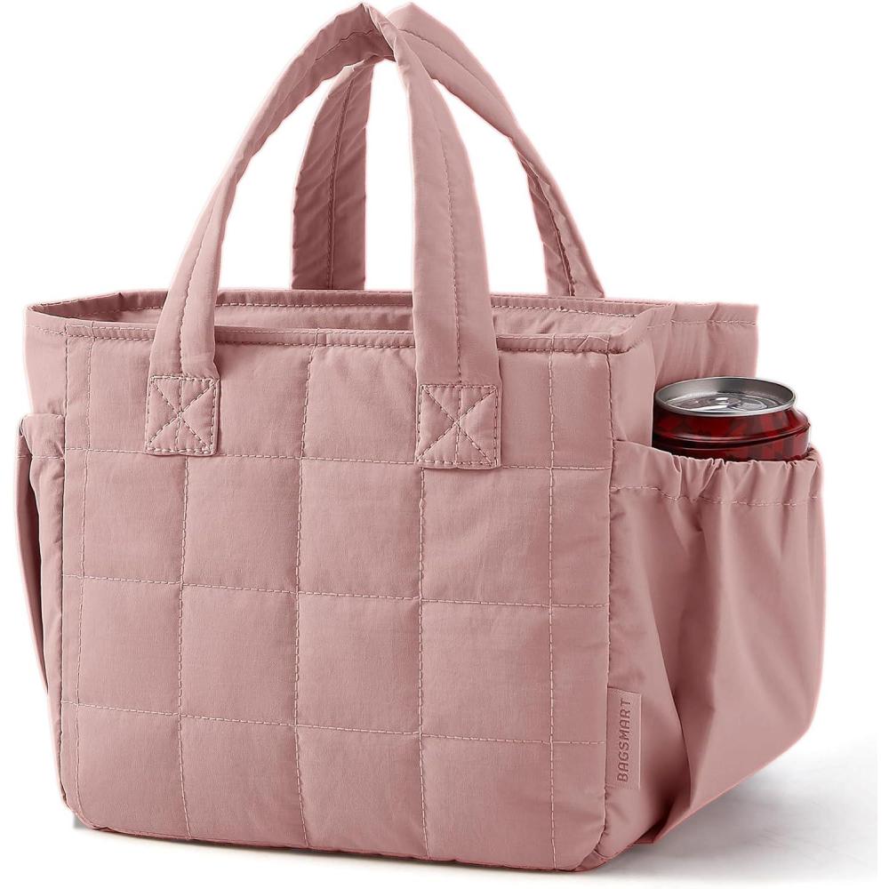 image:imageBAGSMART Lunch Bag for Women Small Cute Cherry Quilted Lunch Box Insulated Lightweight Leakproof Durable amp Reusable Tote Bag for Work Travel Outdoor PicnicNude Pink