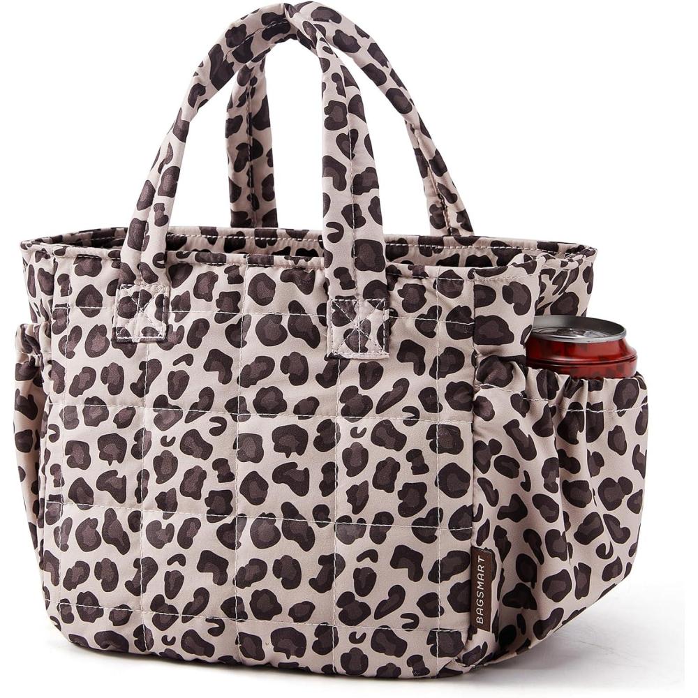 image:imageBAGSMART Lunch Bag for Women Small Cute Cherry Quilted Lunch Box Insulated Lightweight Leakproof Durable amp Reusable Tote Bag for Work Travel Outdoor PicnicLeopard Print