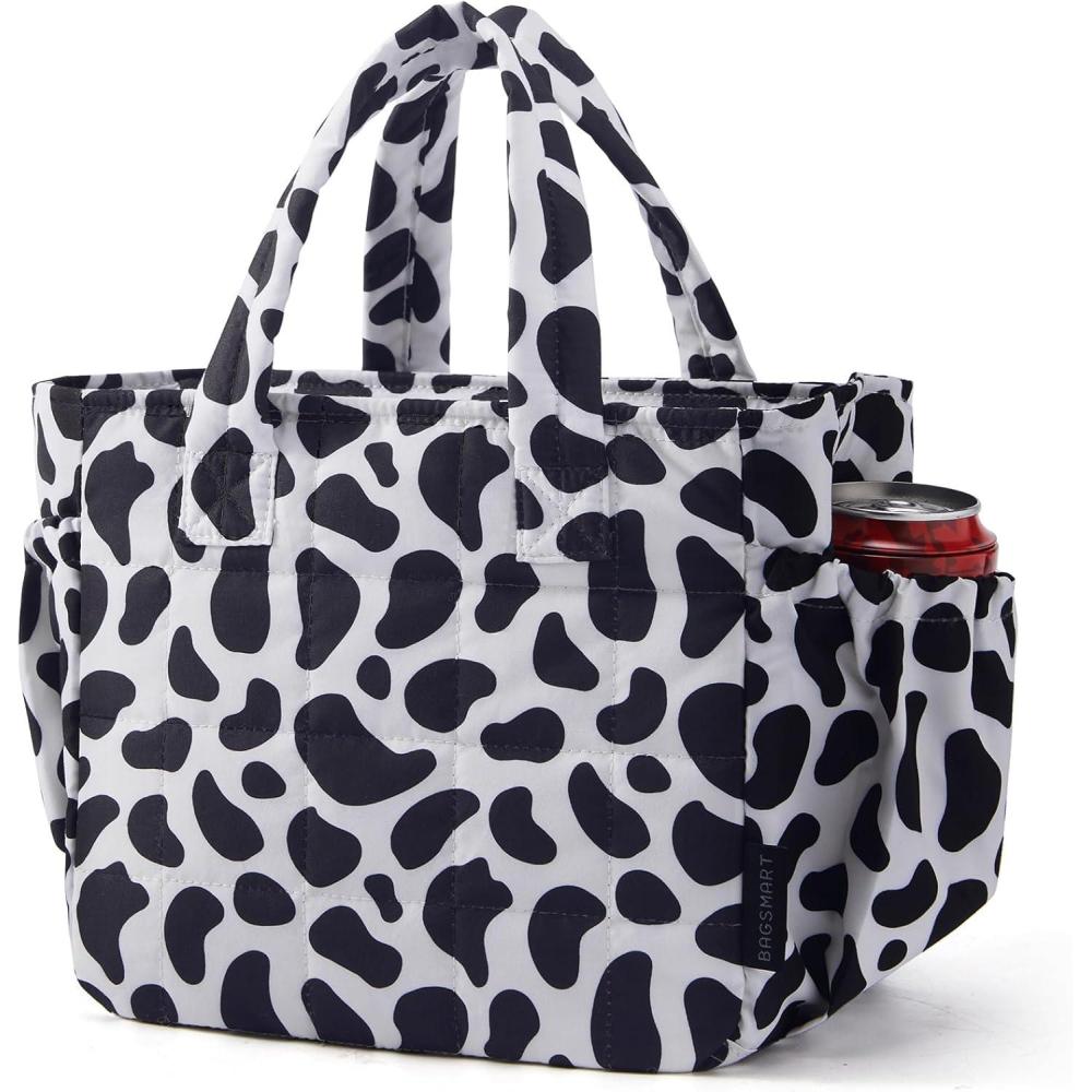 image:imageBAGSMART Lunch Bag for Women Small Cute Cherry Quilted Lunch Box Insulated Lightweight Leakproof Durable amp Reusable Tote Bag for Work Travel Outdoor PicnicCow Print