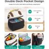 BAGSMART Double Deck Lunch Bag Women, Insulated Reusable Lunch Box, Quilted Puffer Lunch Tote with Shoulder Strap, Durable Large Lunch Cooler For Work Picnic Travel Meal Prep Flight, Beige + Black(Black)