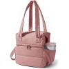BAGSMART Double Deck Lunch Bag Women, Insulated Reusable Lunch Box, Quilted Puffer Lunch Tote with Shoulder Strap, Durable Large Lunch Cooler For Work Picnic Travel Meal Prep Flight, Beige + Black(Nude Pink)