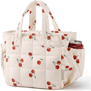BAGSMART Lunch Bag for Women Small Cute Cherry Quilted Lunch Box Insulated Lightweight, Leakproof, Durable & Reusable Tote Bag for Work, Travel, Outdoor, Picnic(Cherry)
