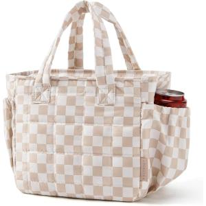 BAGSMART Lunch Bag for Women Small Cute Cherry Quilted Lunch Box Insulated Lightweight, Leakproof, Durable & Reusable Tote Bag for Work, Travel, Outdoor, Picnic(Brown Checkered)