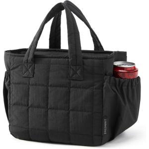 BAGSMART Lunch Bag for Women Small Cute Cherry Quilted Lunch Box Insulated Lightweight, Leakproof, Durable & Reusable Tote Bag for Work, Travel, Outdoor, Picnic(Black)