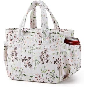 BAGSMART Lunch Bag for Women Small Cute Cherry Quilted Lunch Box Insulated Lightweight, Leakproof, Durable & Reusable Tote Bag for Work, Travel, Outdoor, Picnic(Floral Print)
