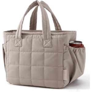 BAGSMART Lunch Bag for Women Small Cute Cherry Quilted Lunch Box Insulated Lightweight, Leakproof, Durable & Reusable Tote Bag for Work, Travel, Outdoor, Picnic(Brown)