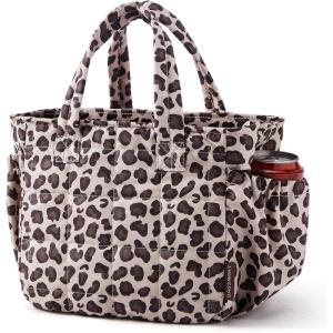 BAGSMART Lunch Bag for Women Small Cute Cherry Quilted Lunch Box Insulated Lightweight, Leakproof, Durable & Reusable Tote Bag for Work, Travel, Outdoor, Picnic(Leopard Print)