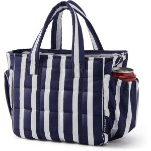 BAGSMART Lunch Bag for Women Small Cute Cherry Quilted Lunch Box Insulated Lightweight, Leakproof, Durable & Reusable Tote Bag for Work, Travel, Outdoor, Picnic(Blue Striped)