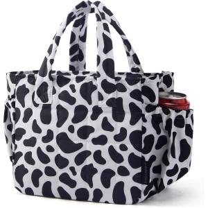 BAGSMART Lunch Bag for Women Small Cute Cherry Quilted Lunch Box Insulated Lightweight, Leakproof, Durable & Reusable Tote Bag for Work, Travel, Outdoor, Picnic(Cow Print)