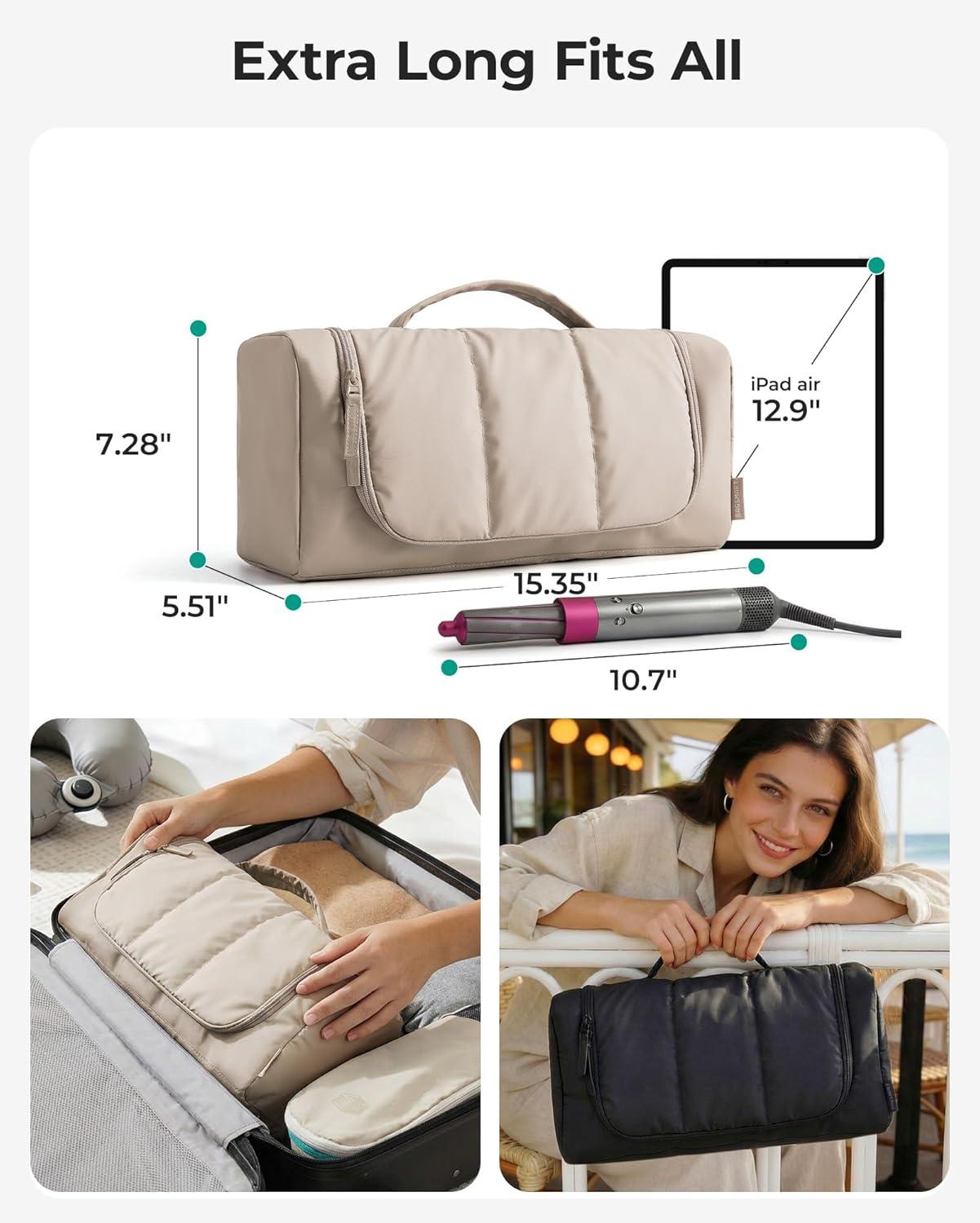 image:imageBAGSMART Hair Tool Organizer Travel Bag Compatible with Dyson AirwrapShark Hair Dryer Wideopen Dyson Case with Heat Resistant Mat Metal Hanging Hook for Long Barrel Straighteners Curling IronOlive green